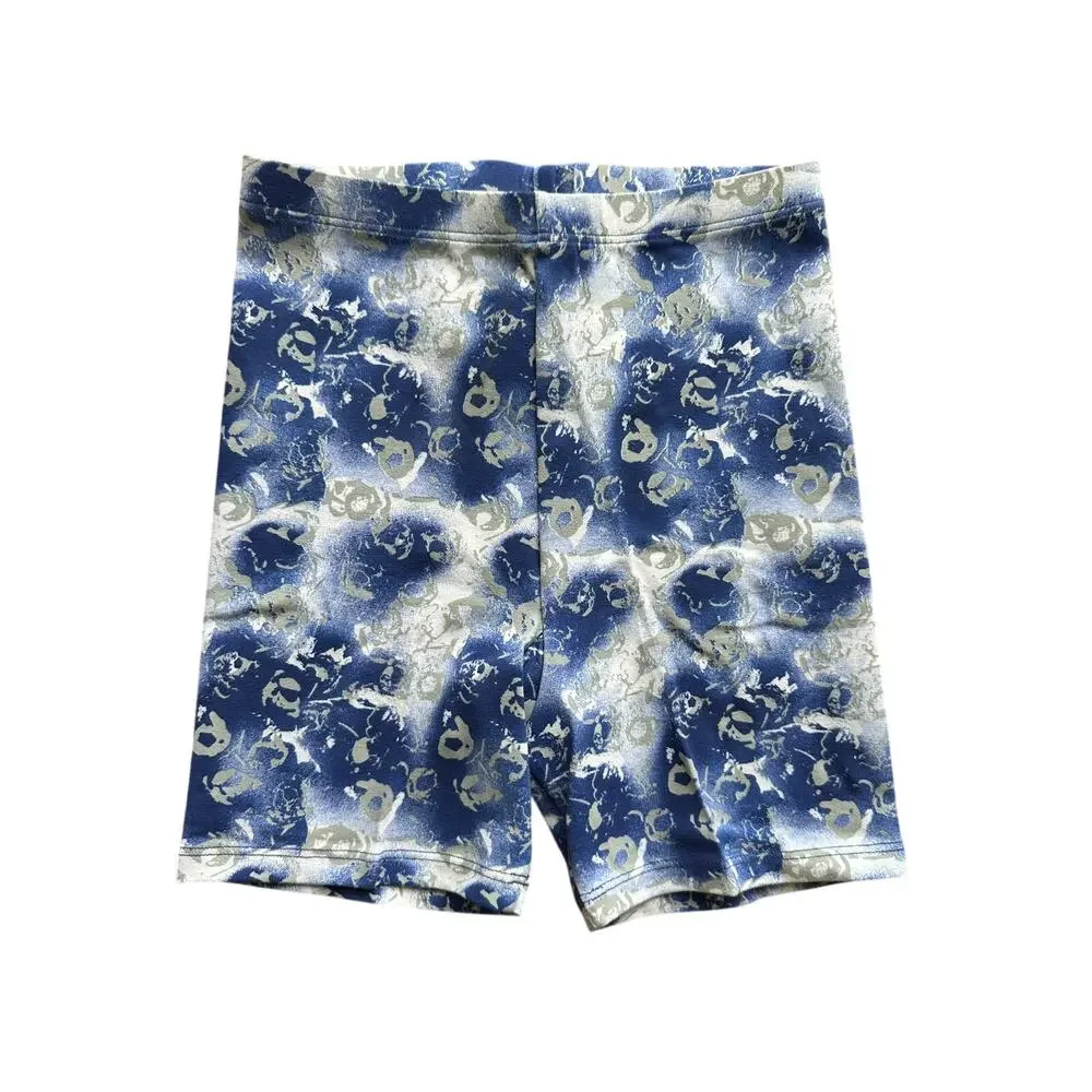 Vintage 80s 90s Marika Blue Abstract Tie Dye Bike Shorts High Waist CoolMax M